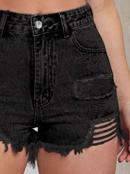 Distressed Raw Hem High Waist Denim Shorts by eprolo