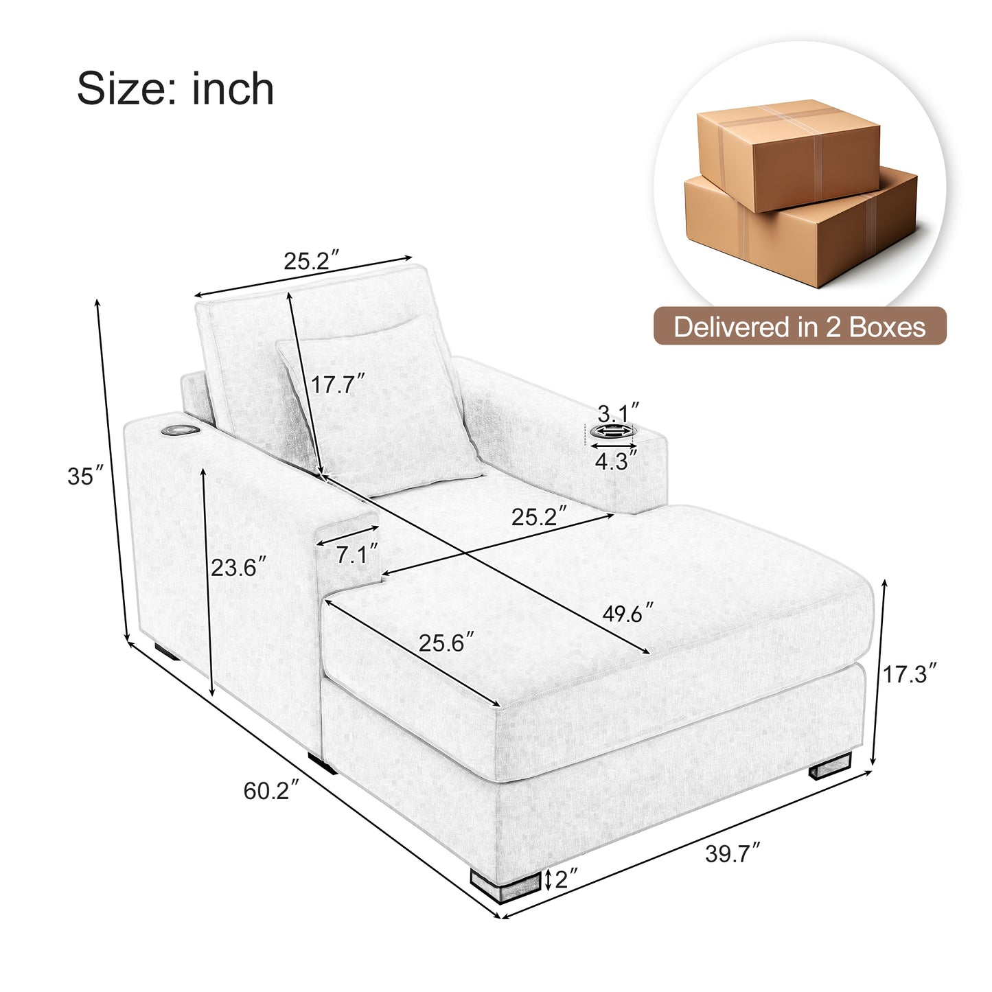 Tumbona oversized de 100.8 cm Sofá-diván de estilo moderno