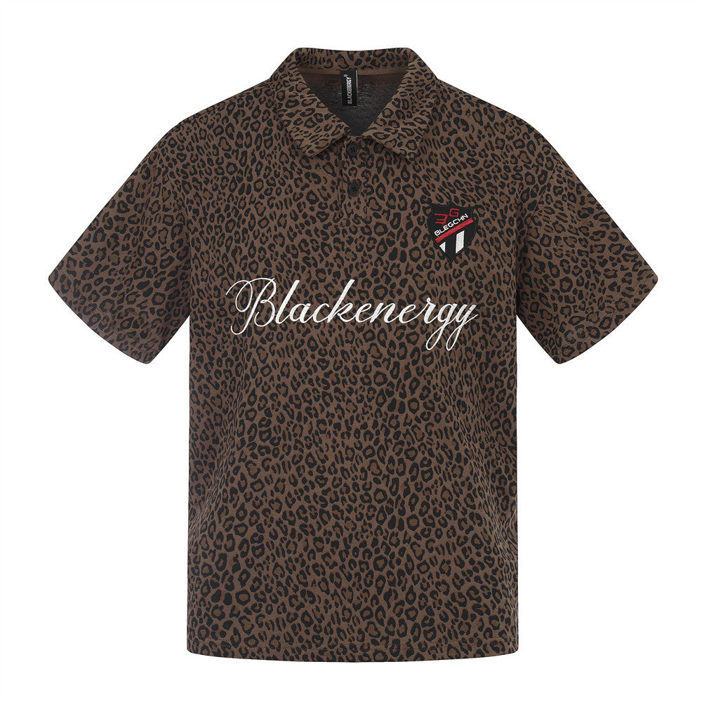Leopard print short sleeved polo shirt