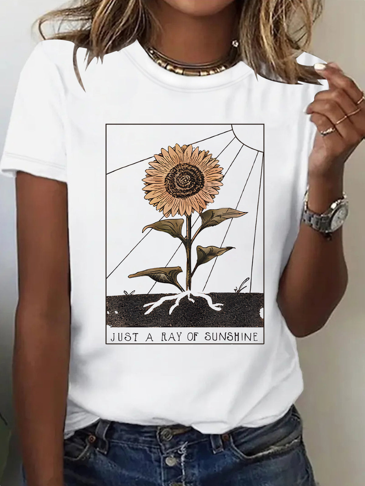 T-shirt tournesol à manches courtes pour femme