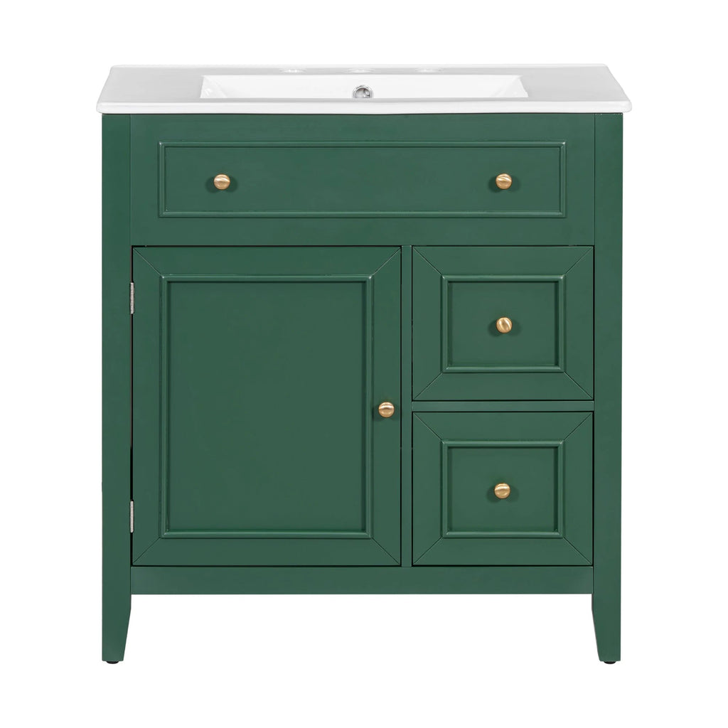 30" Bathroom Vanity with Sink Top, Bathroom Vanity Cabinet with Door and Two Drawers, Solid Wood Frame, One Package, Green by eprolo