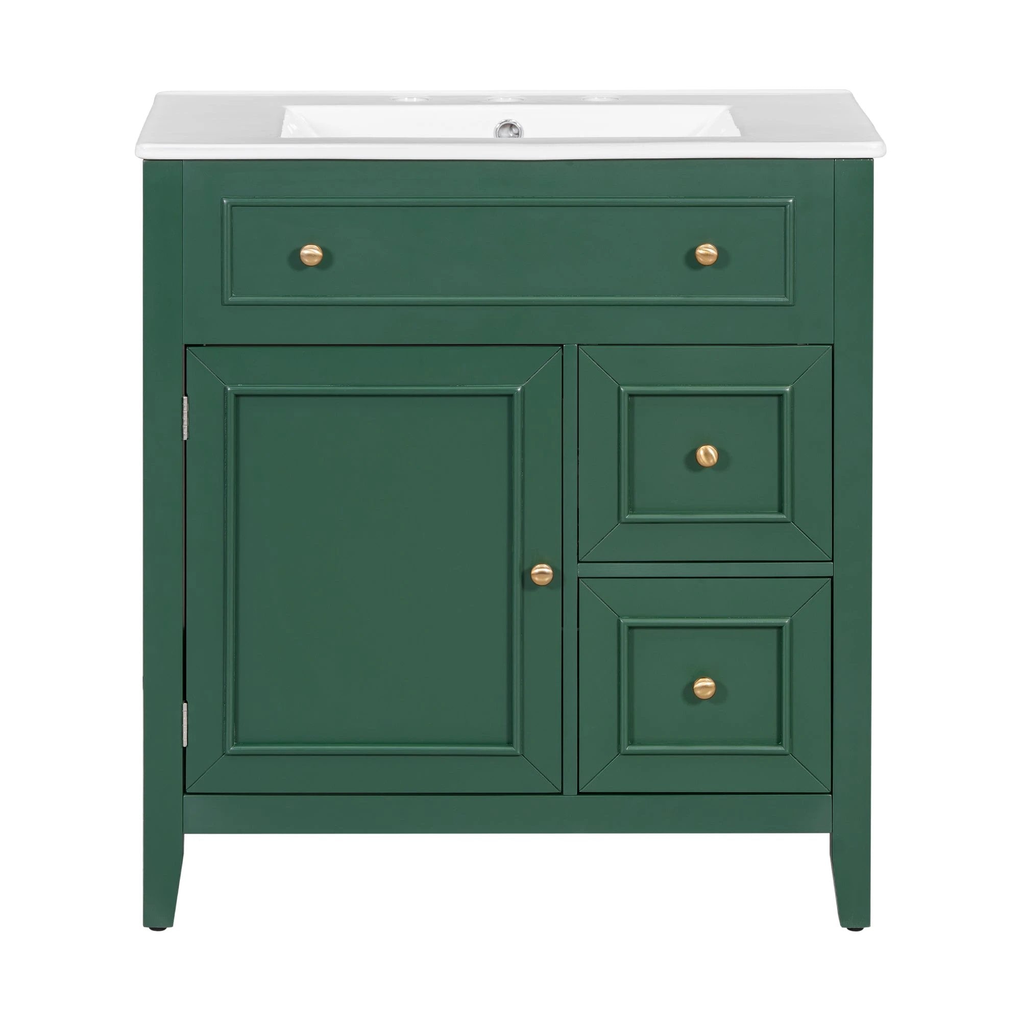 30" Bathroom Vanity with Sink Top, Bathroom Vanity Cabinet with Door and Two Drawers, Solid Wood Frame, One Package, Green by eprolo