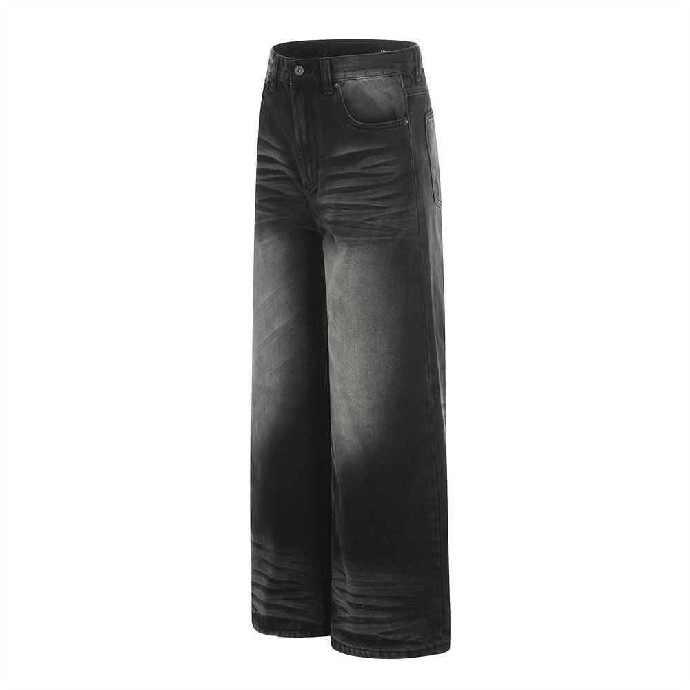 Pantalones rectos de mezclilla desteñida
