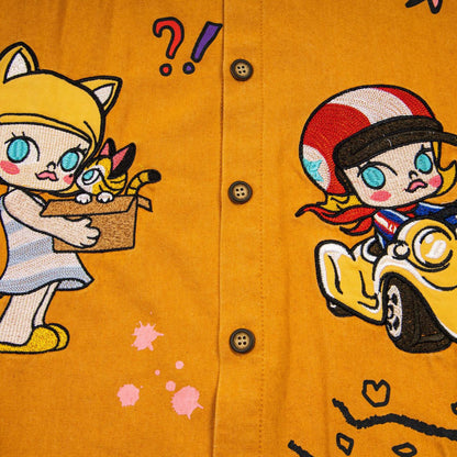 Dopamine cartoon patch embroidered short sleeved shirt