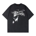 Washed butterfly printed short sleeved T-shirt