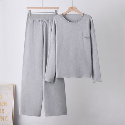 Round Neck Pocket Sweater  Loose Casual Wide-Leg Pants for Women