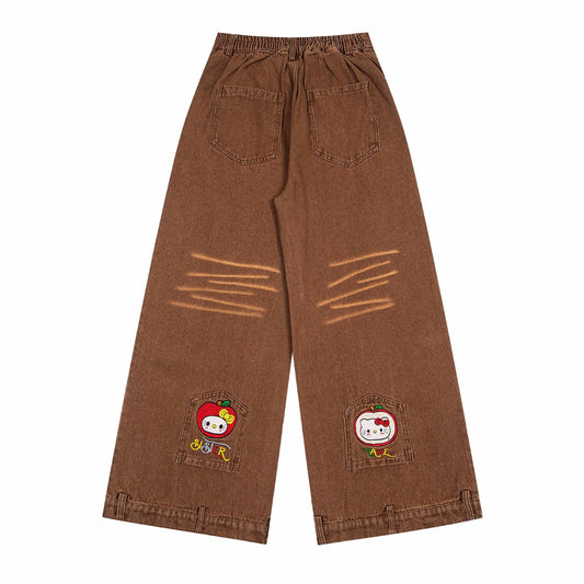Kitty cat embroidered jeans