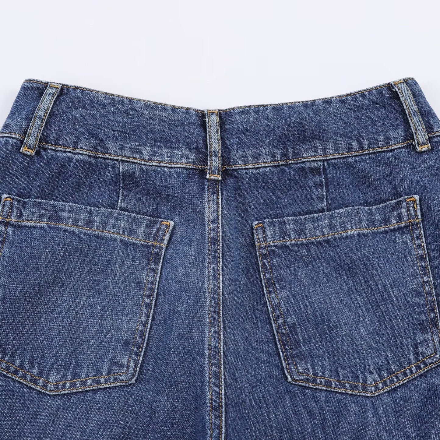 Straight tube loose low waist rolled hem jeans