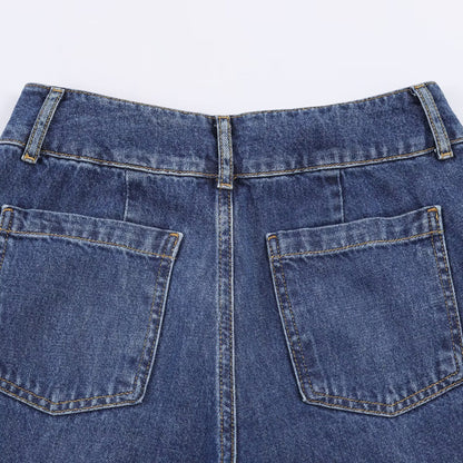 Straight tube loose low waist rolled hem jeans