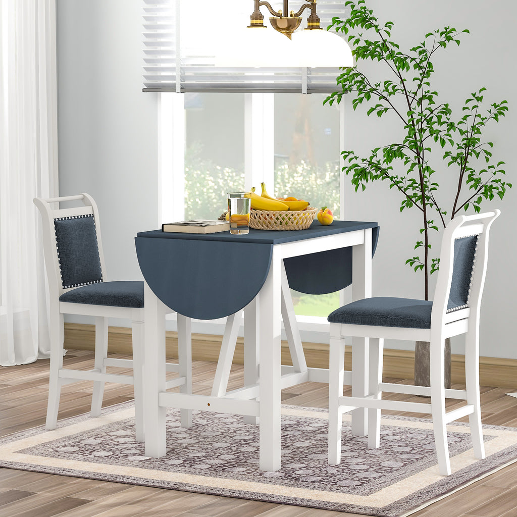 Juego de mesa de comedor de altura de mostrador de madera de 3 piezas con hojas abatibles