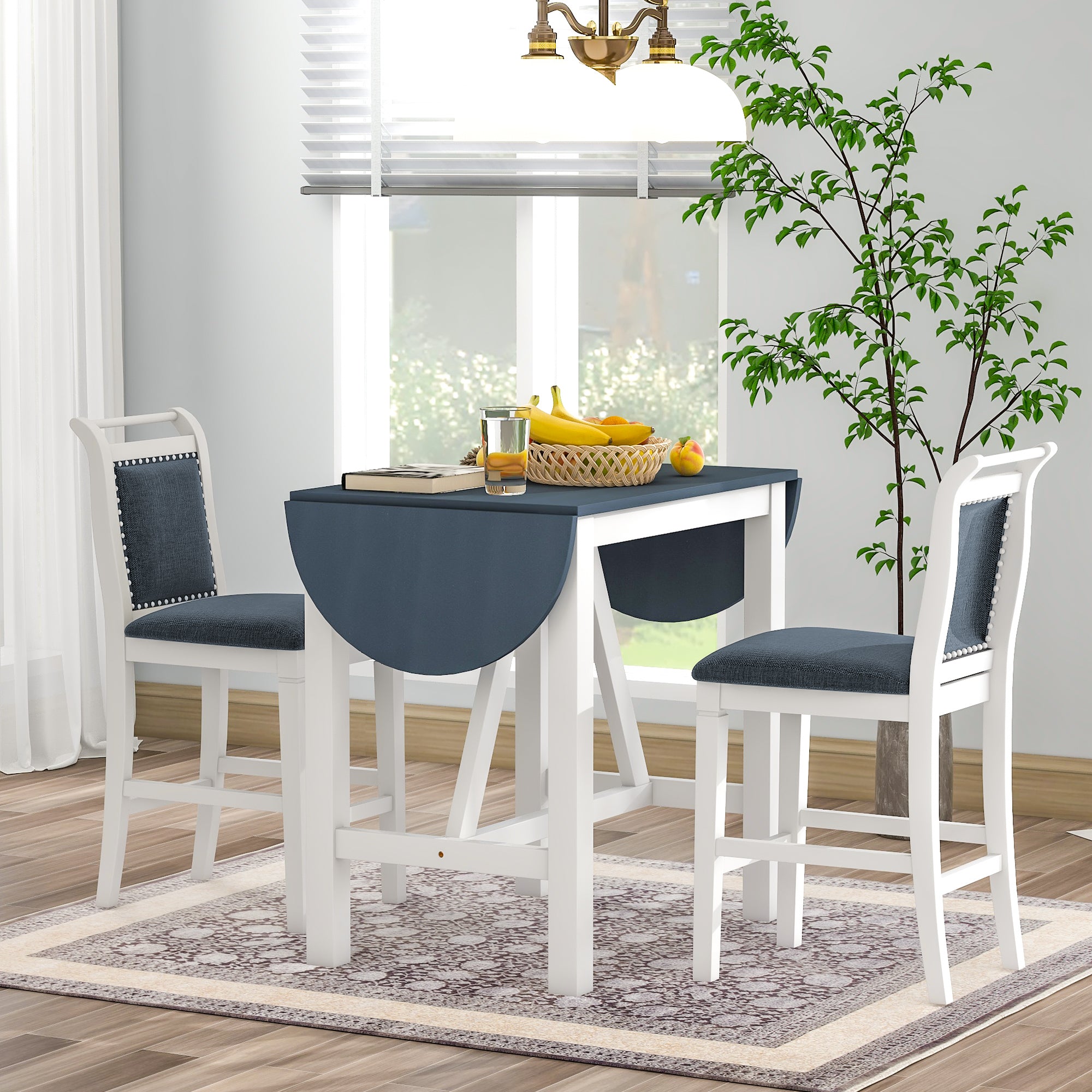 Juego de mesa de comedor de altura de mostrador de madera de 3 piezas con hojas abatibles