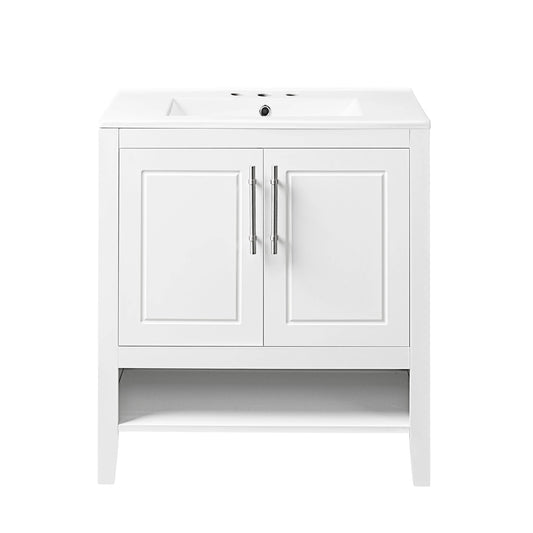30" Bathroom Vanity with Sink Multi-functional Bathroom Cabinet with Doors and Drawers Solid Frame and MDF Board, White by eprolo