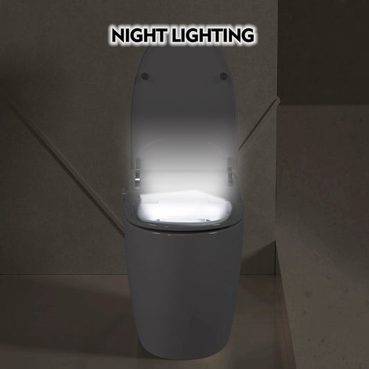 Heated seat intelligent toilet, integrated toilet, automatic flushing water tank toilet, with foot sensor flushing, white night by eprolo