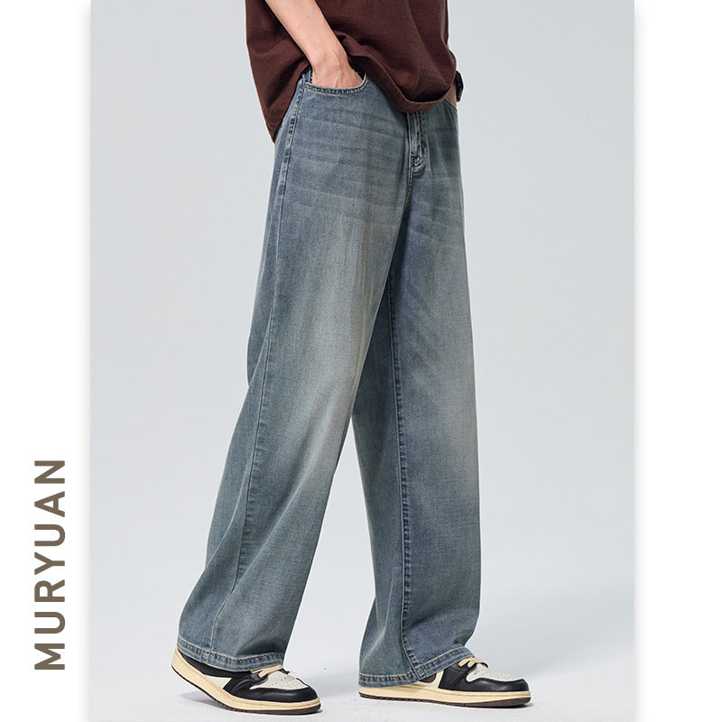 Men's Tencel Lyocell Jeans Style Loose Drape Straight Leg Pants