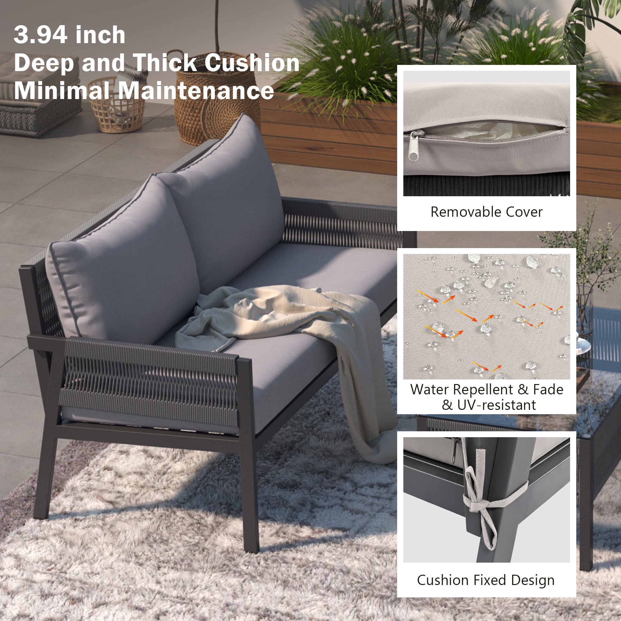 Outdoor Furniture with Tempered Glass Table
