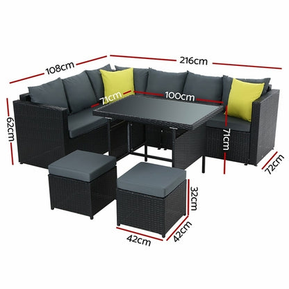 Rattan Outdoor Patio Sectional Dining Set
