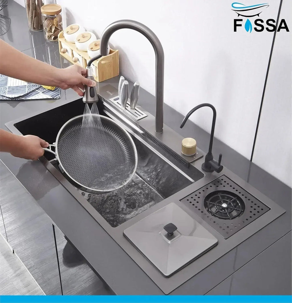 (37x 18 x 10) Inch Premium Waterfall Dustbin Honeycomb  Kitchen Sink Black-2