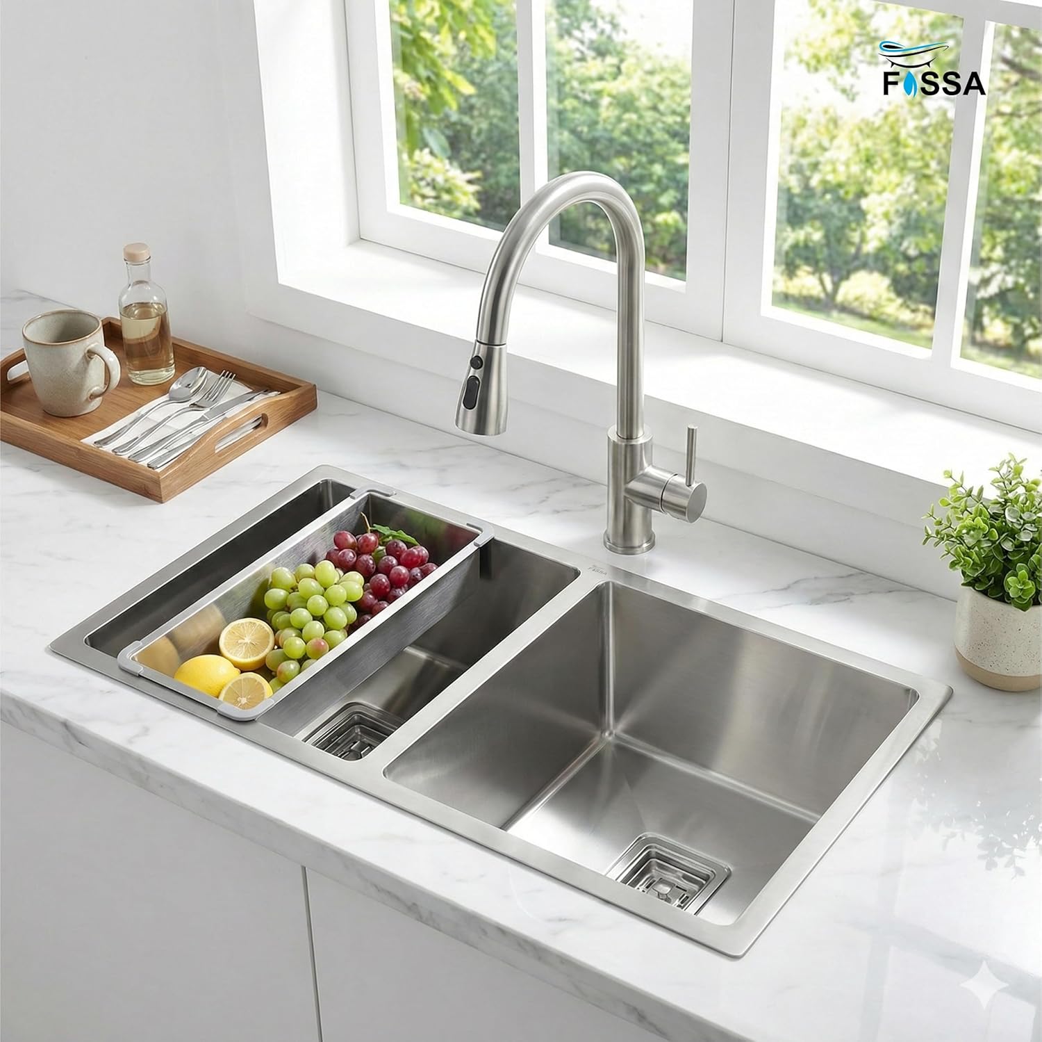 Aqua 304 Grade Handmade 37"x18"x09" Inch SS  Double Bowl Square Coupling Silver Kitchen Sink-0
