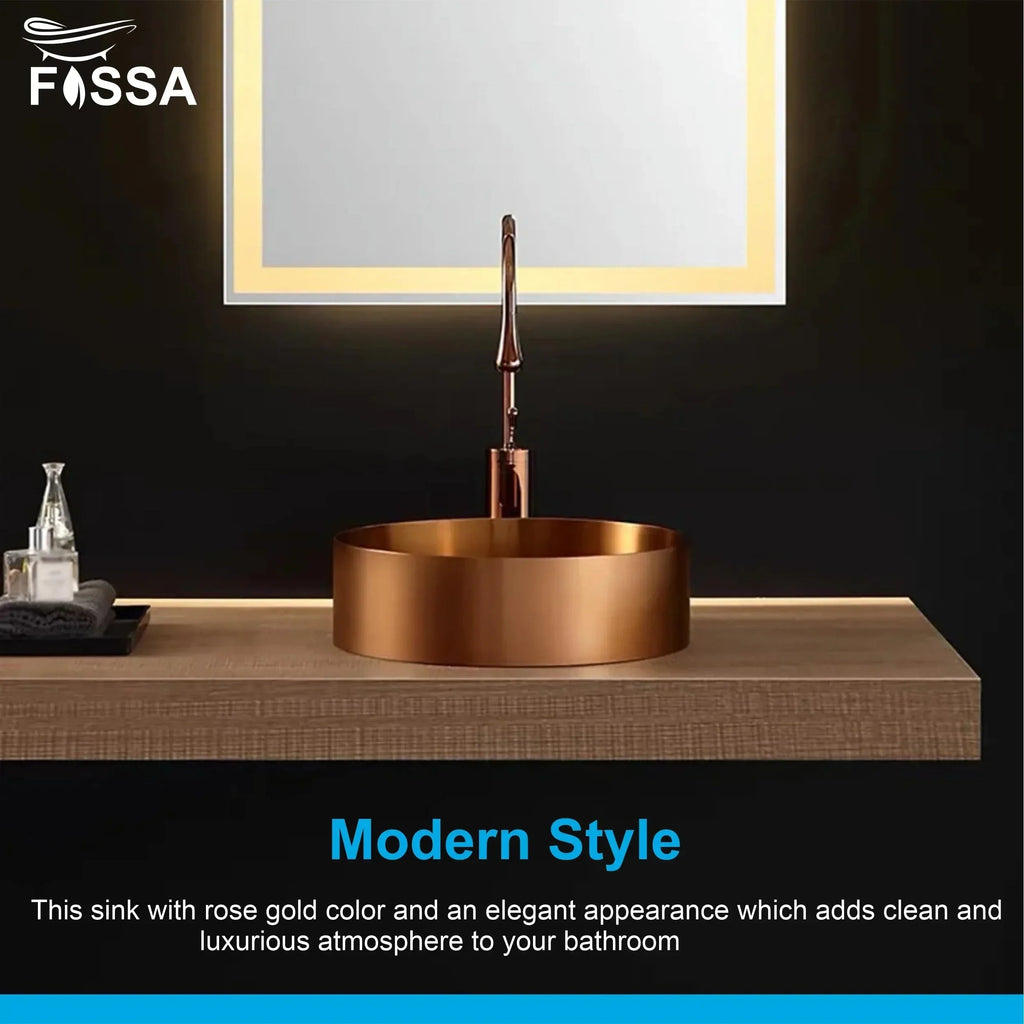 Wash Basin 304 15x15x4 Inch Rose Gold Stainless Steel Table Top For Bathroom-2