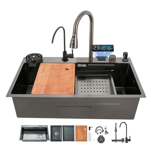 (30 x 18 x 10) Inch Black Premium Piano 2 keys Smart Kitchen Sink-0