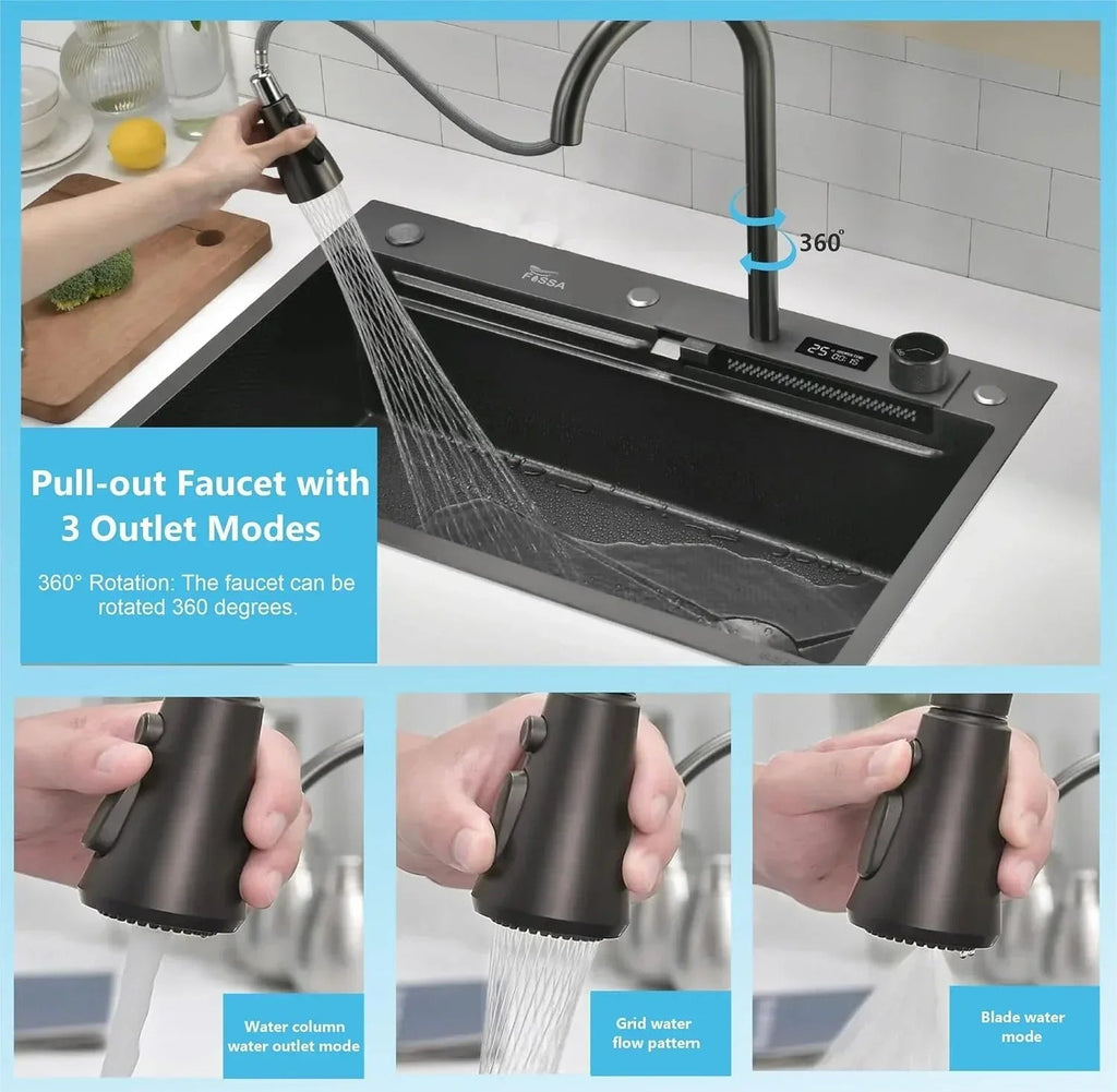 (30 x 18 x 10) Inch Black Premium Piano 2 keys Smart Kitchen Sink-2
