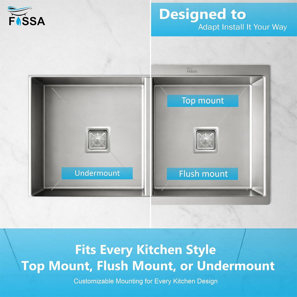 Aqua 304 Grade Handmade 37"x18"x09" Inch SS  Double Bowl Square Coupling Silver Kitchen Sink-2
