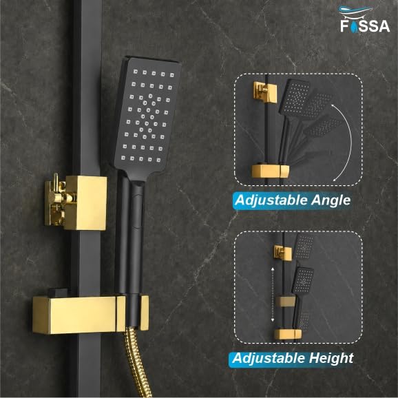 Fossa Aspire Shower Black Gold Wall Mounted 4-Function Brass-2
