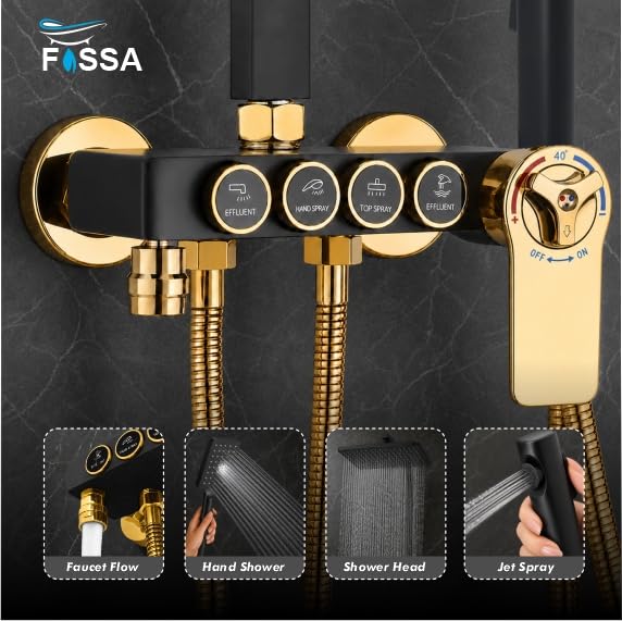 Fossa Aspire Shower Black Gold Wall Mounted 4-Function Brass-1