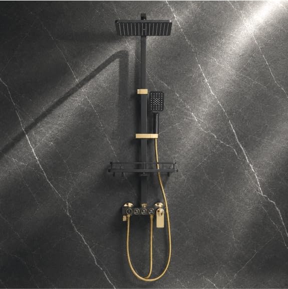 Fossa Aspire Shower Black Gold Wall Mounted 4-Function Brass-0