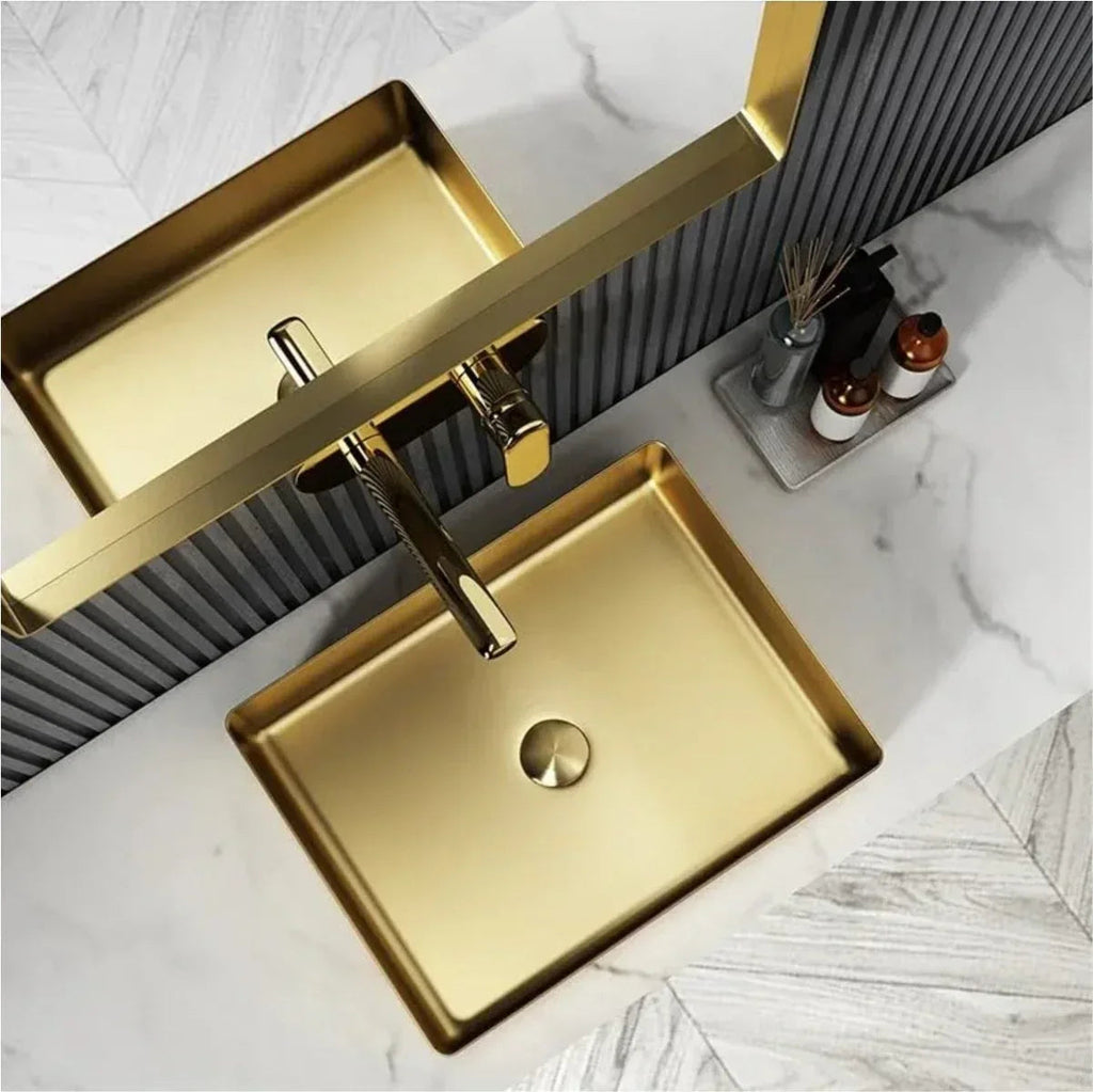 Wash Basin 304 Luxury (18.5x14x04) Inch Gold Stainless Steel Wash Basin Table Top For Bathroom-0