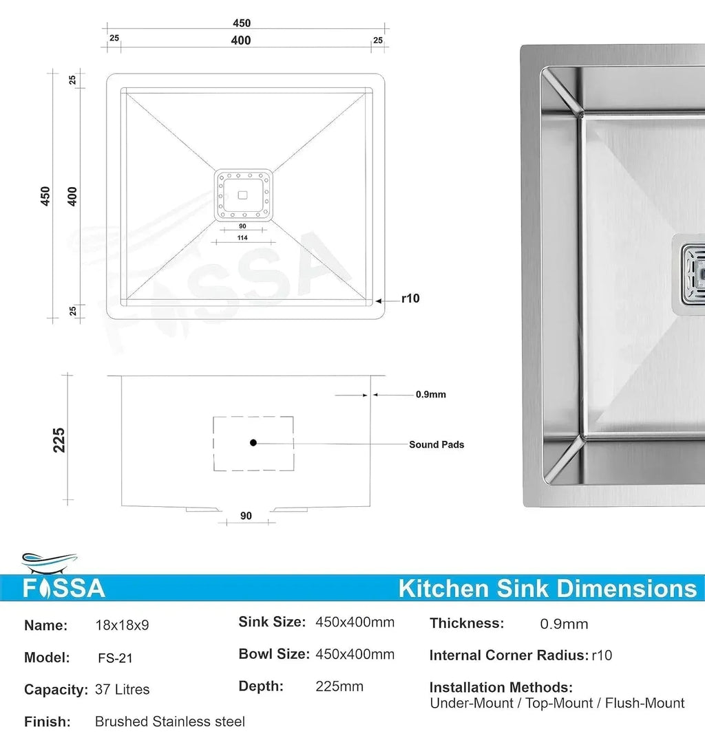 Premium Handmade  (18 x 18 x 9) Inch Stainless Steel Single Bowl Silver  Kitchen Sink-1