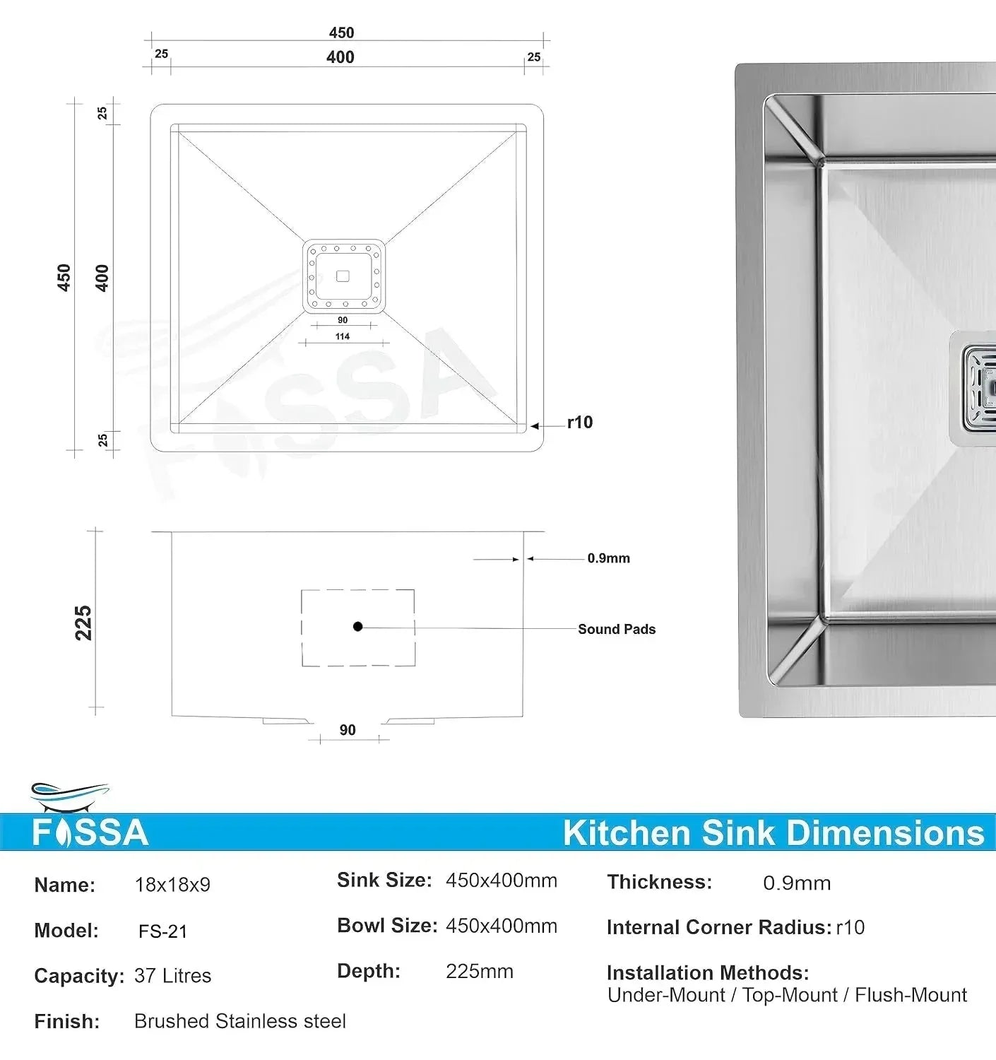 Premium Handmade  (18 x 18 x 9) Inch Stainless Steel Single Bowl Silver  Kitchen Sink-1