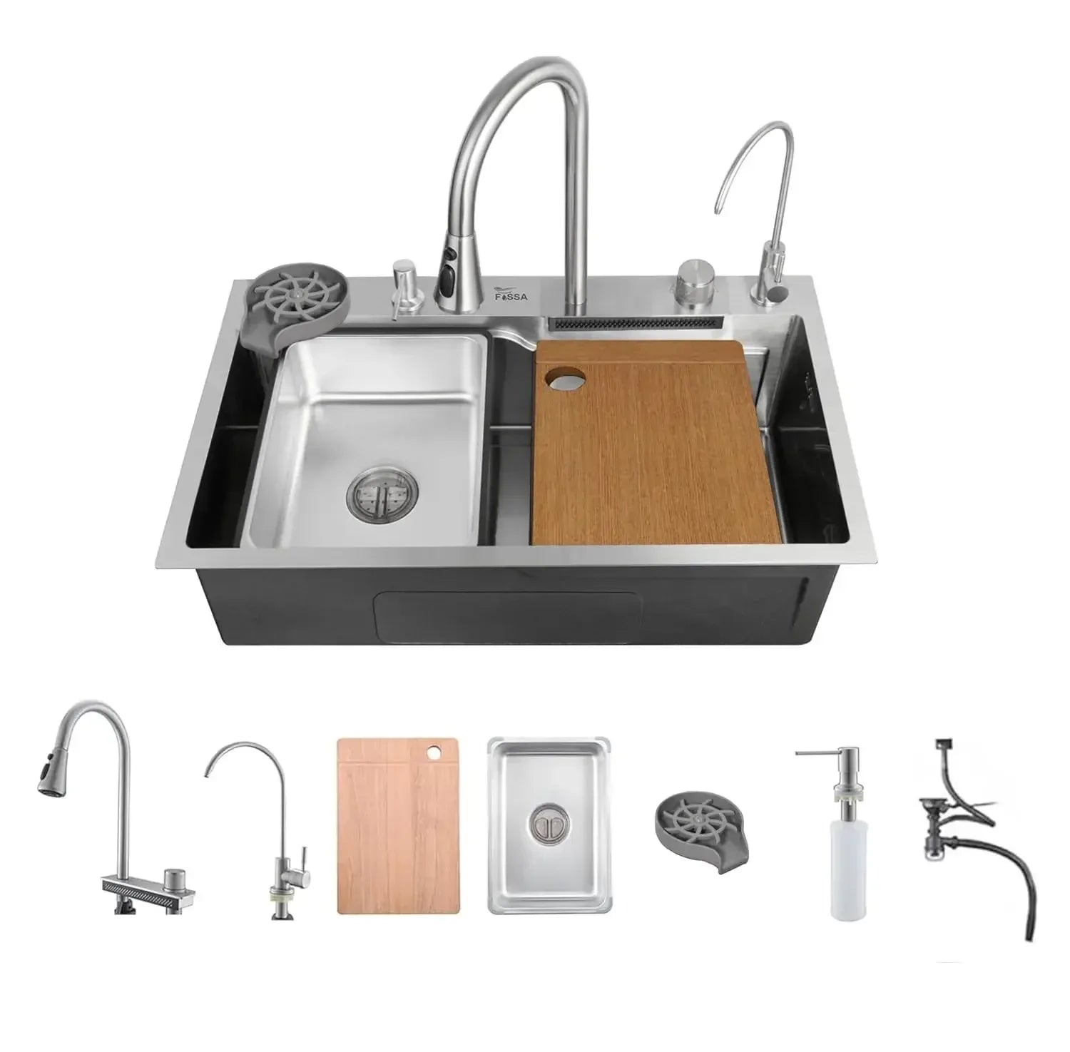 Smart Waterfall (24 x 18 x 9) Inch 304 Stainless Steel Kitchen Sink Silver-0