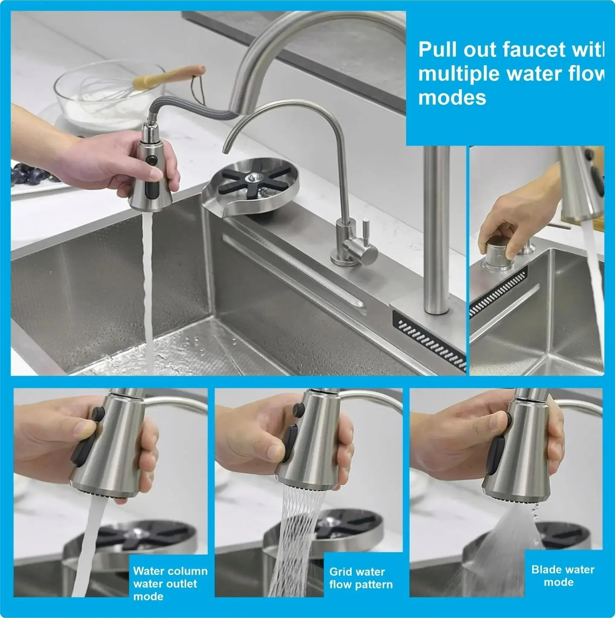 Smart Waterfall (24 x 18 x 9) Inch 304 Stainless Steel Kitchen Sink Silver-3