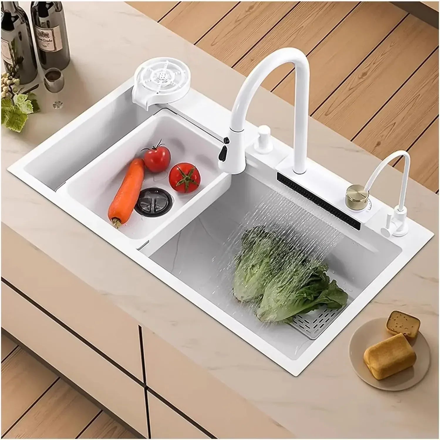 Smart Waterfall (30"x18"x10) Inch 304 Stainless Steel Kitchen Sink White-0