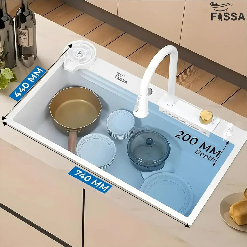 Smart Waterfall (30"x18"x10) Inch 304 Stainless Steel Kitchen Sink White-1