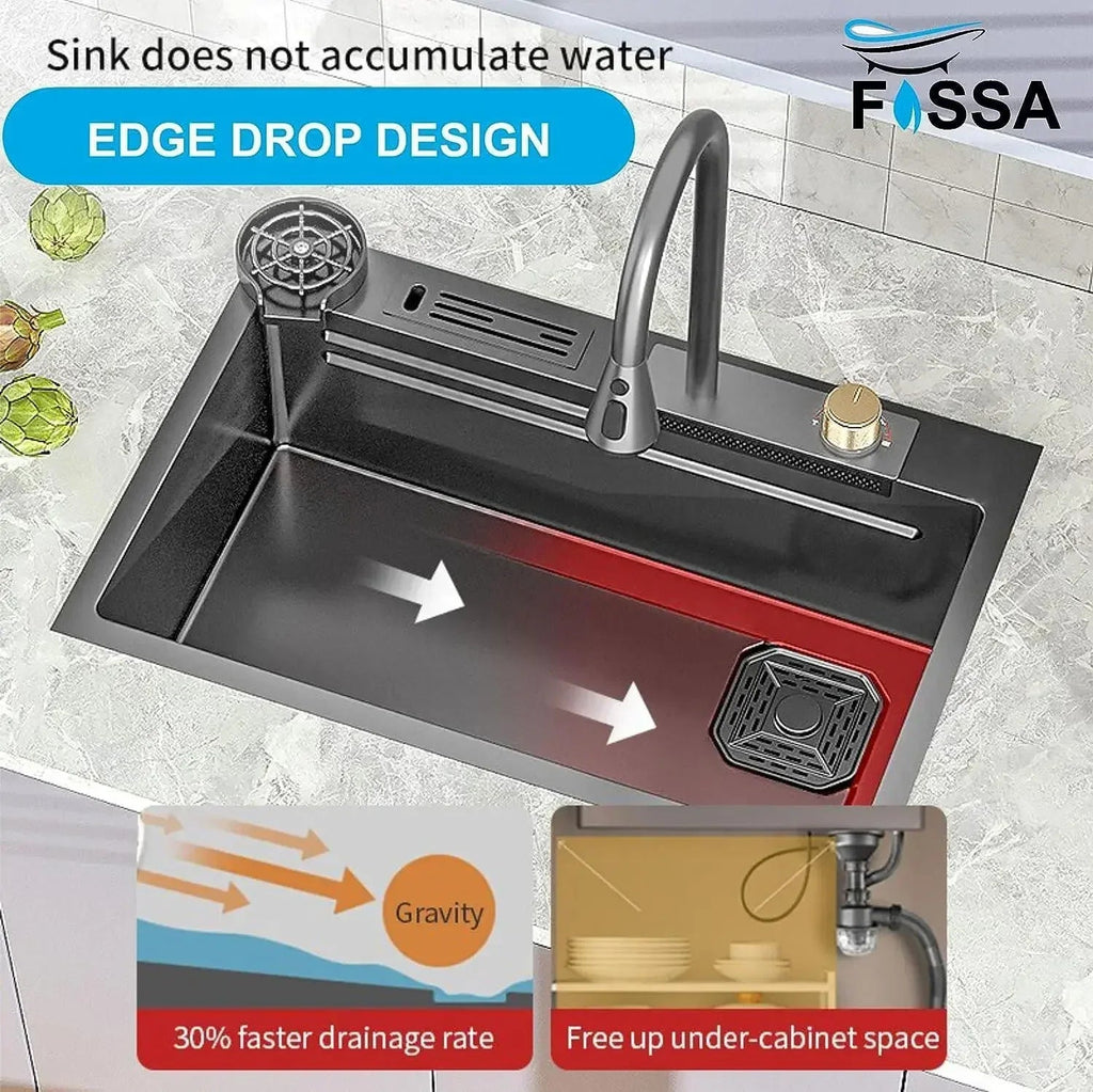 Smart Waterfall (30 x18 x1 0) Inch 304 Stainless Steel  Kitchen Sink  Black-3