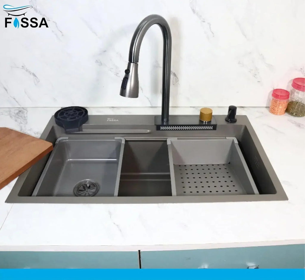 Smart Waterfall (30 x18 x 9) Inch Premium Stainless Steel  Kitchen Sink Grey-1