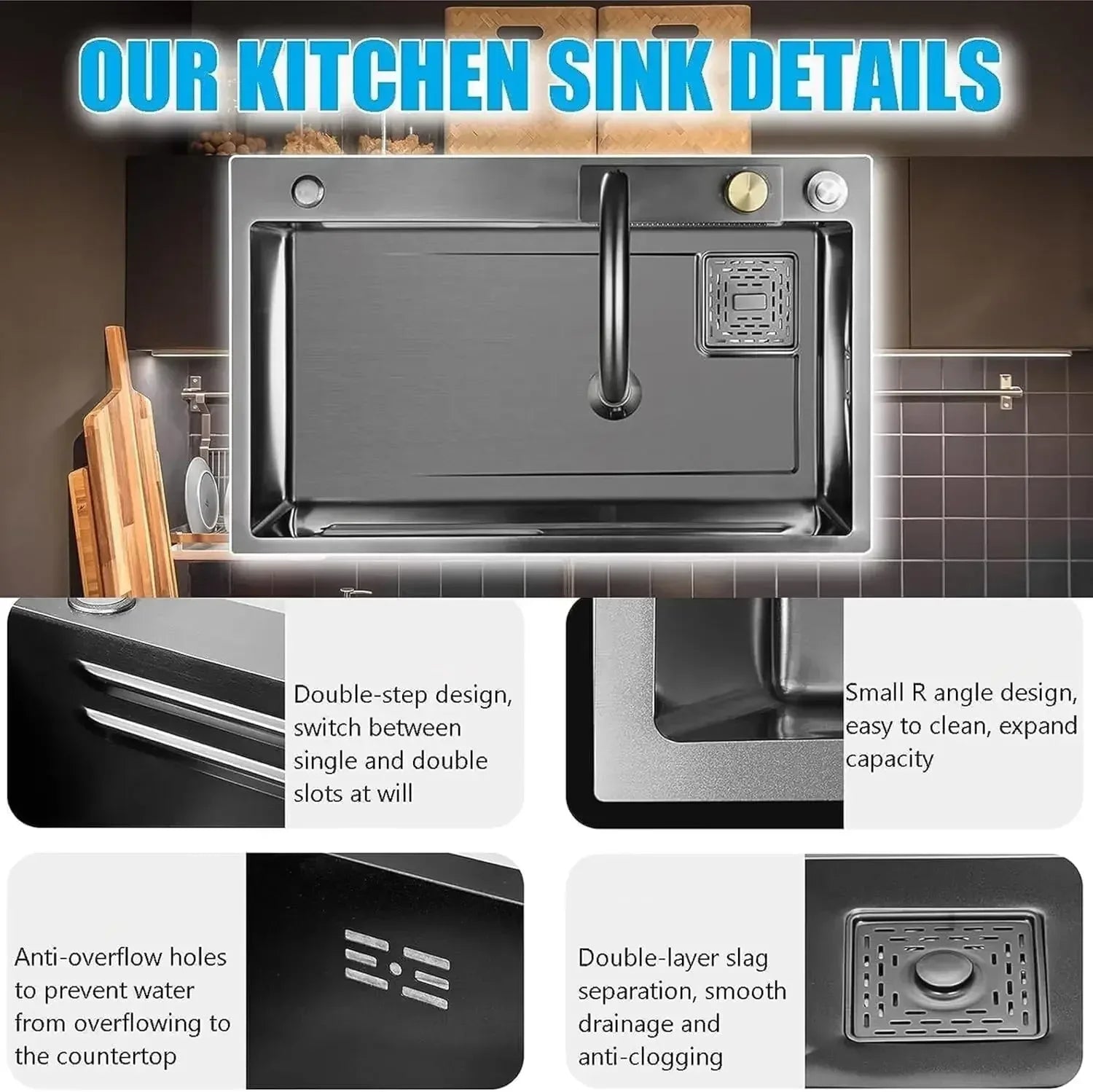 Smart Waterfall (30 x18 x 9) Inch Premium Stainless Steel  Kitchen Sink Grey-3