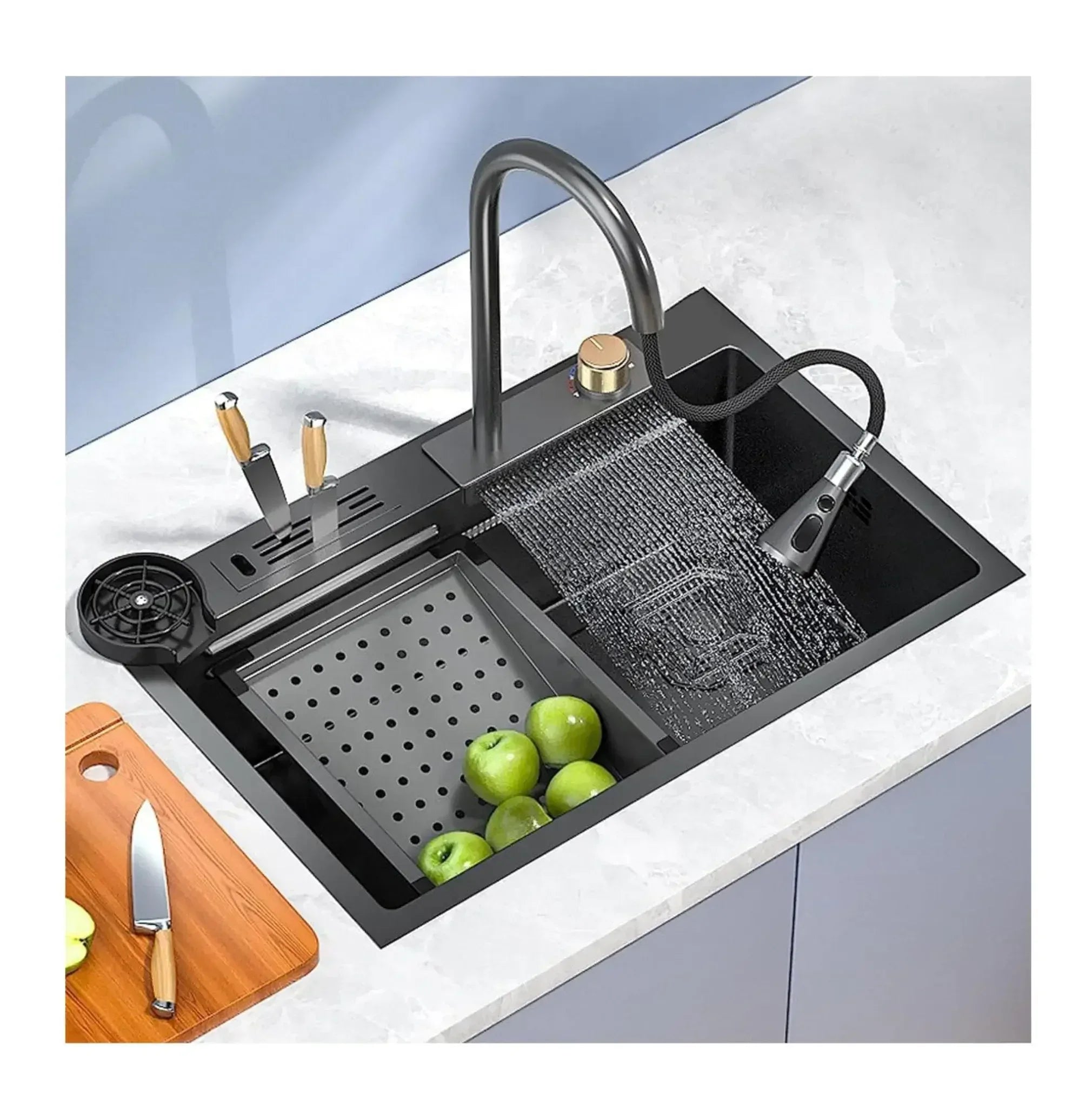 Smart Waterfall (30 x18 x 10) Inch Premium Stainless Steel Kitchen Sink Black-0