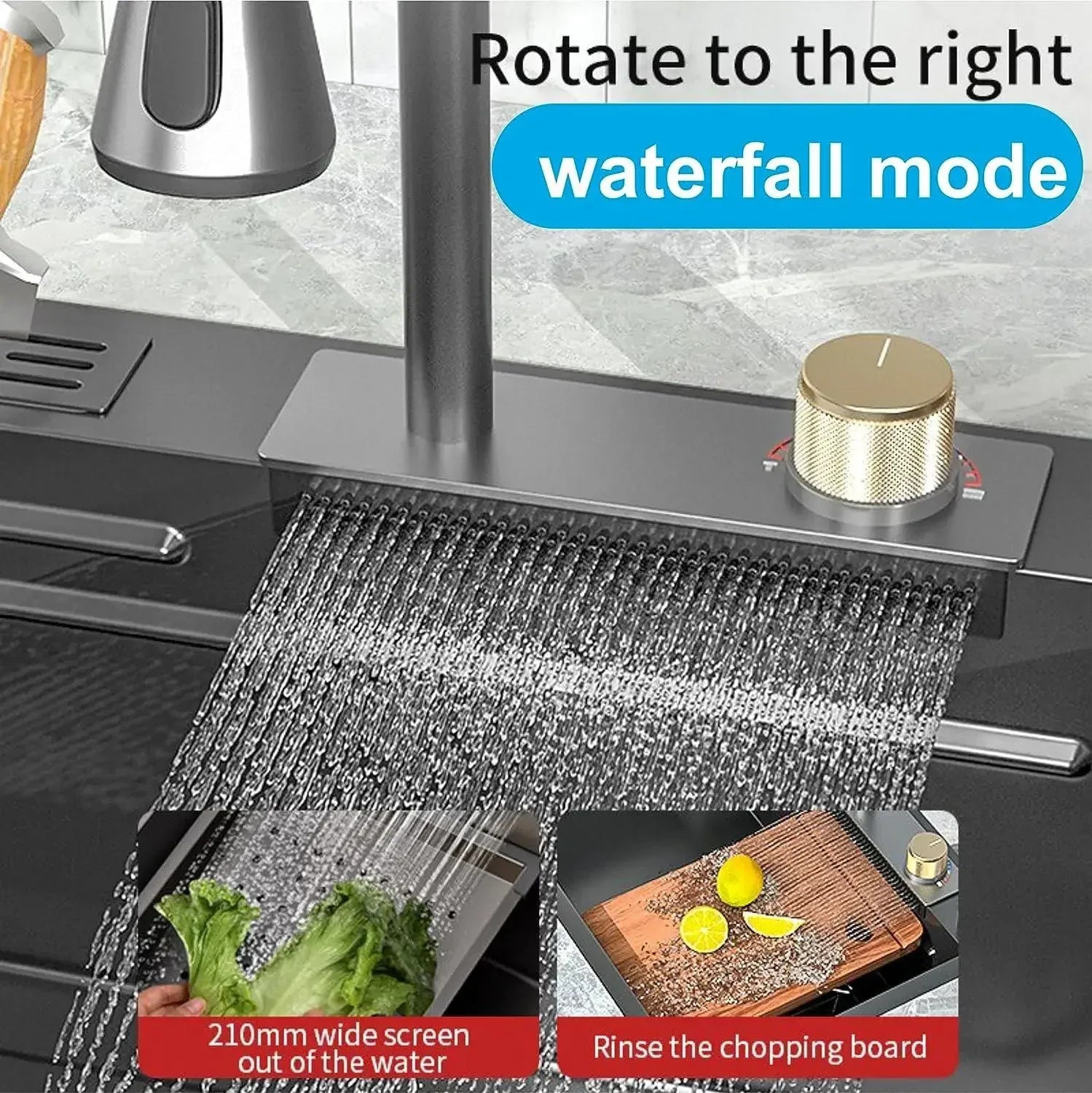 Smart Waterfall (30 x18 x 10) Inch Premium Stainless Steel Kitchen Sink Black-2