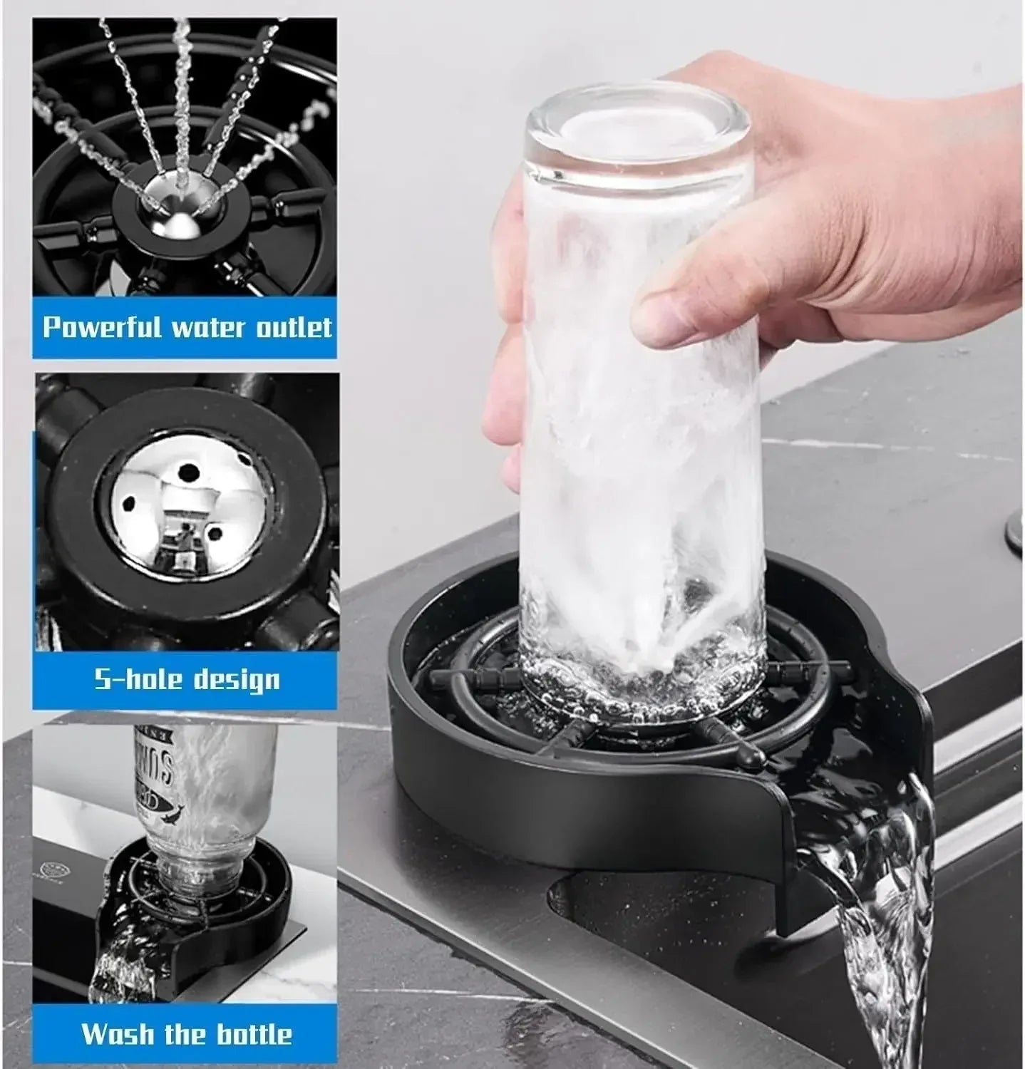 Smart Waterfall (30 x18 x 10) Inch Premium Stainless Steel Kitchen Sink Black-3