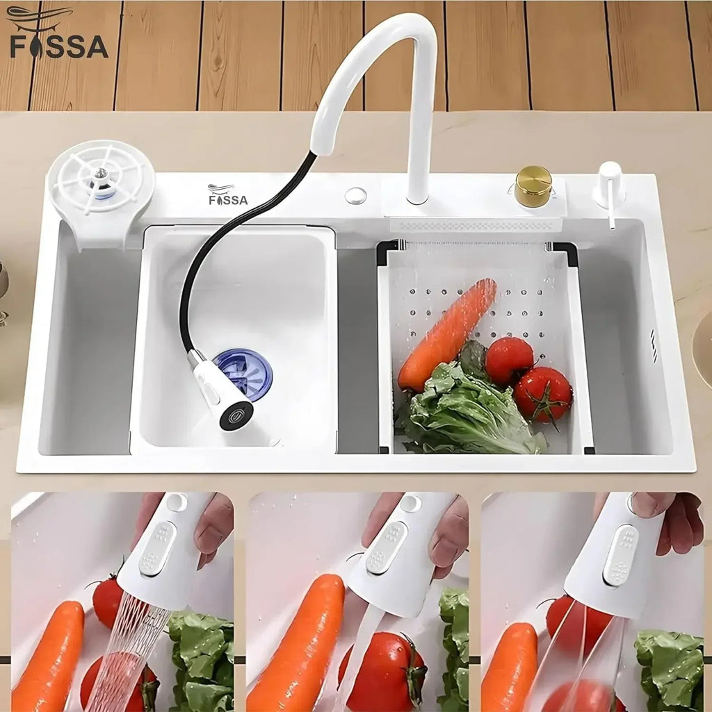 Smart Waterfall (30 x 18 x 10 ) Inch  Premium Stainless Steel Kitchen Sink White-2