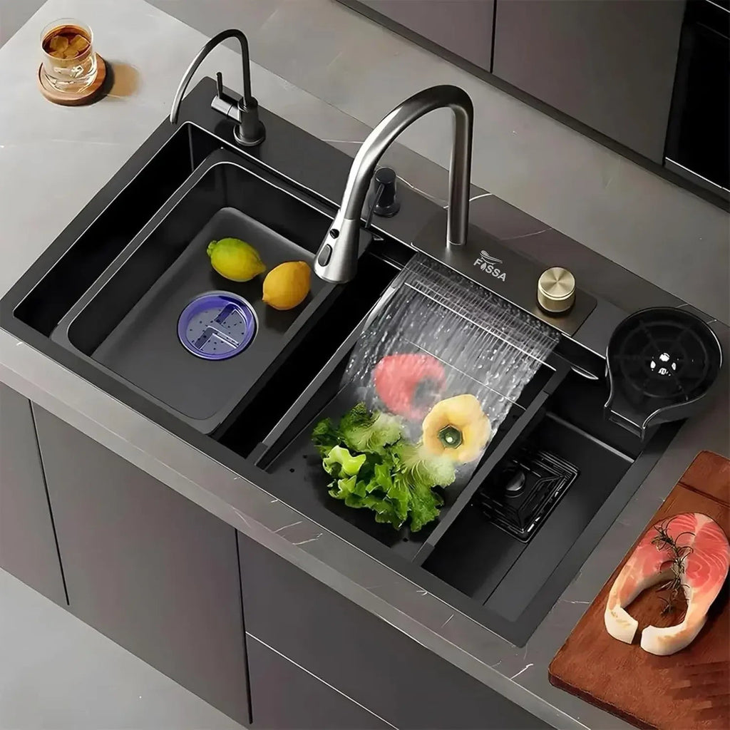Smart Waterfall (37 x 18 x 10) Inch 304 Stainless Steel Kitchen Sink Black-0