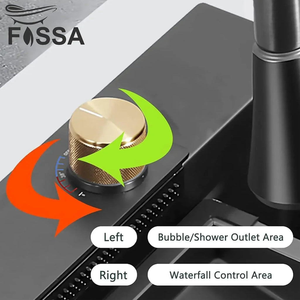 Smart Waterfall (37 x 18 x 10) Inch 304 Stainless Steel Kitchen Sink Black-2