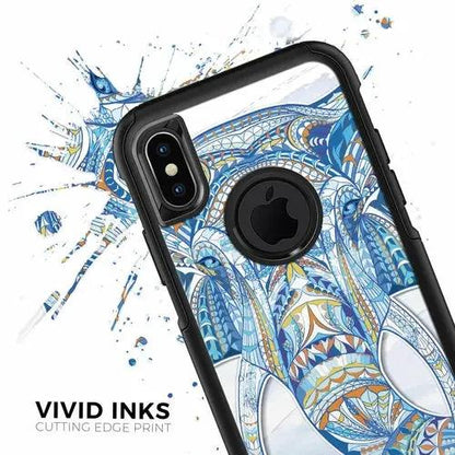 Geometric Sacred Elephant skin kit for iPhone OtterBox case in blue geometric pattern by PrimeCanada.Store