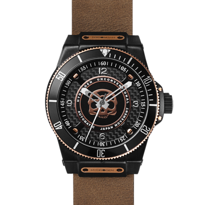 Sportivo Black Brown Nato watch by PrimeCanada.Store with black case, brown NATO strap and rose-gold bezel.