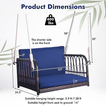 Single Person Hanging Seat with Seat and Back Cushions-Navy-3