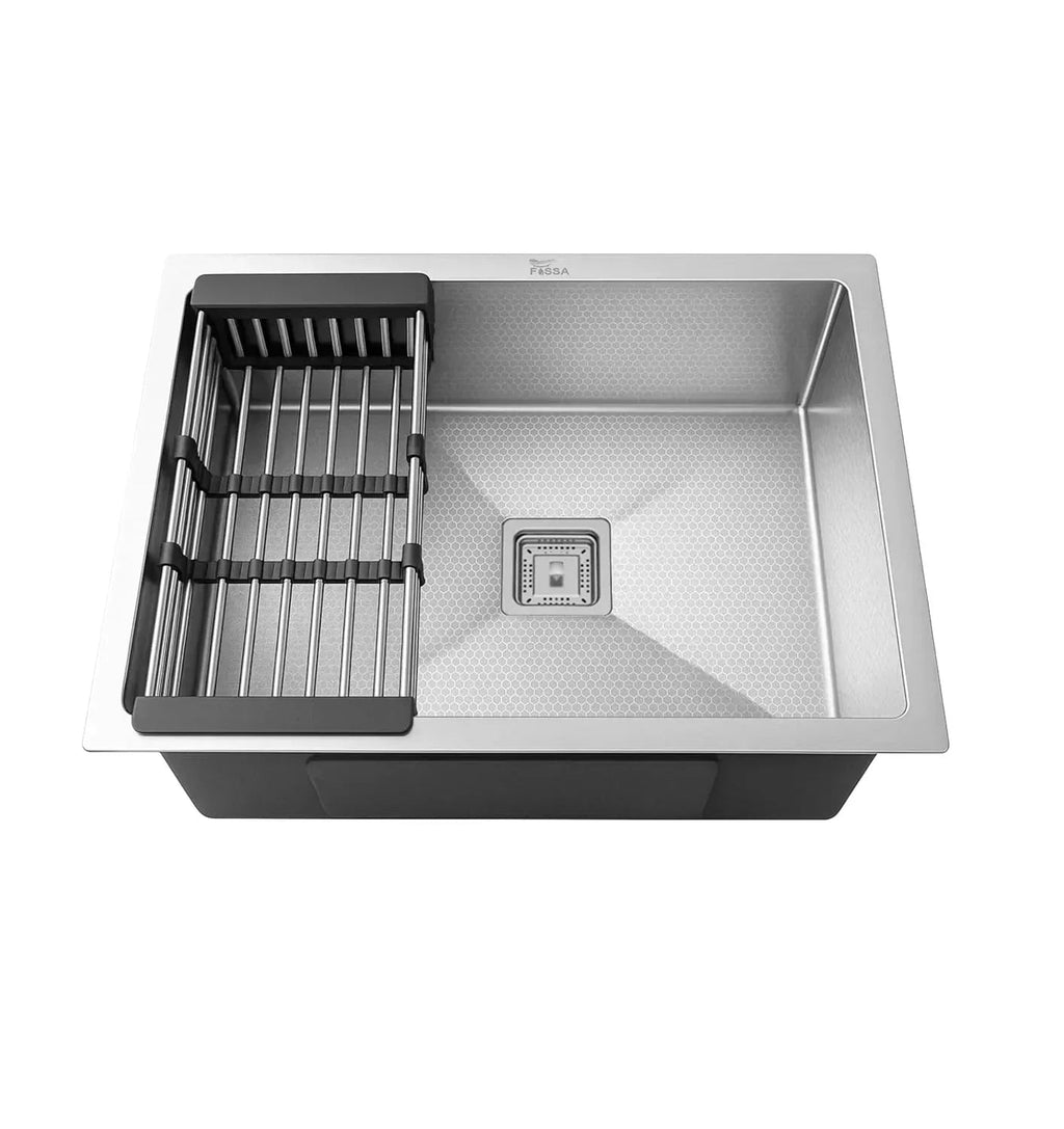 Honeycomb Embossed (21"x18"x09" ) Inch Single Bowl Silver Kitchen Sink with Nano Coating-0