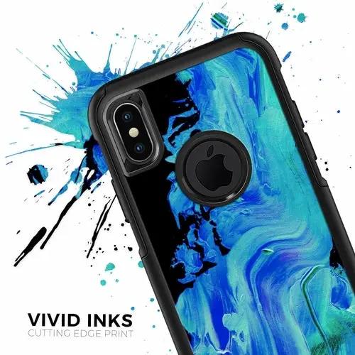 Liquid Abstract Paint V46 iPhone OtterBox skin by PrimeCanada.Store, blue splash design with black bumper